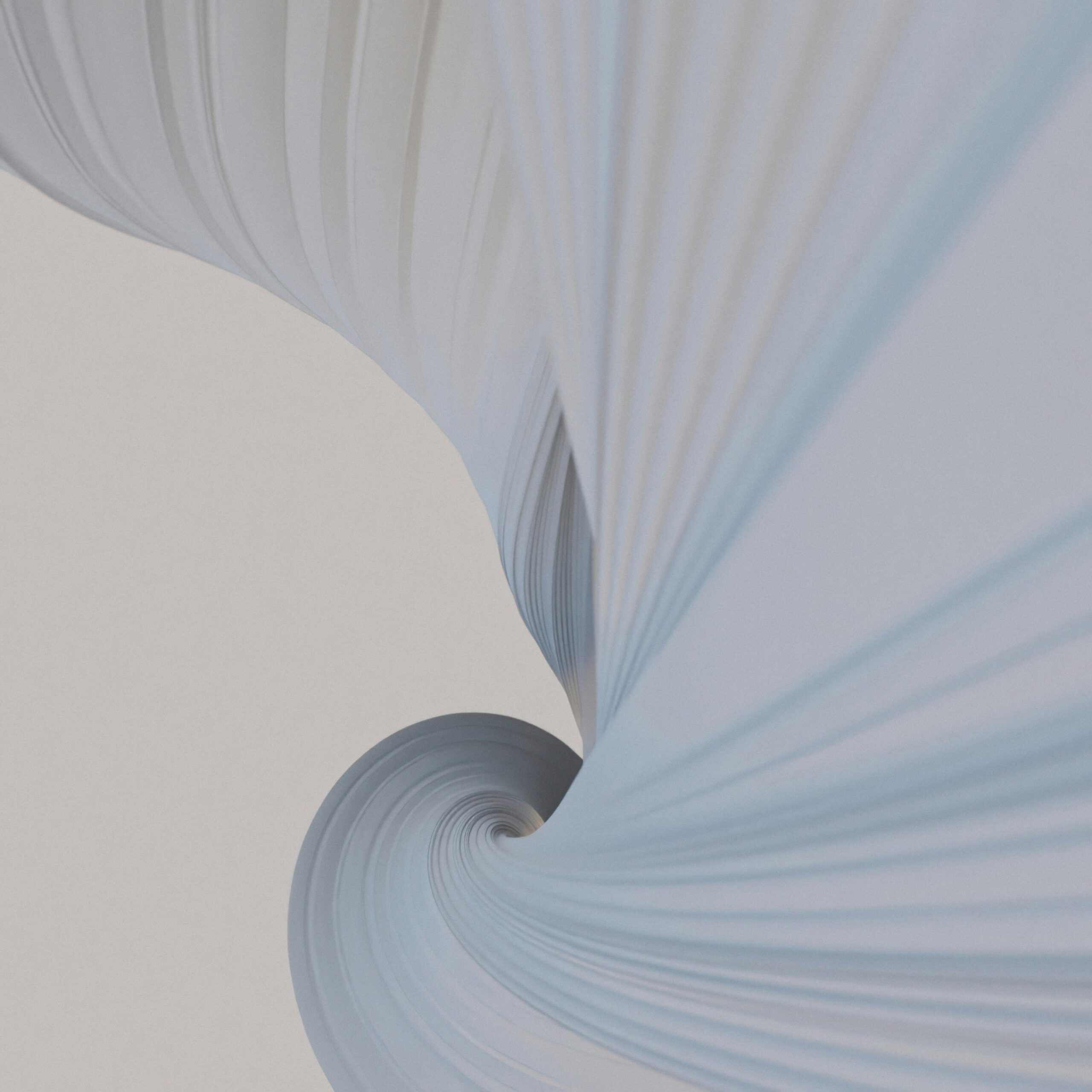 White and blue spiral textile pattern, reflecting transformation and the evolving connections formed by migration and cultural change