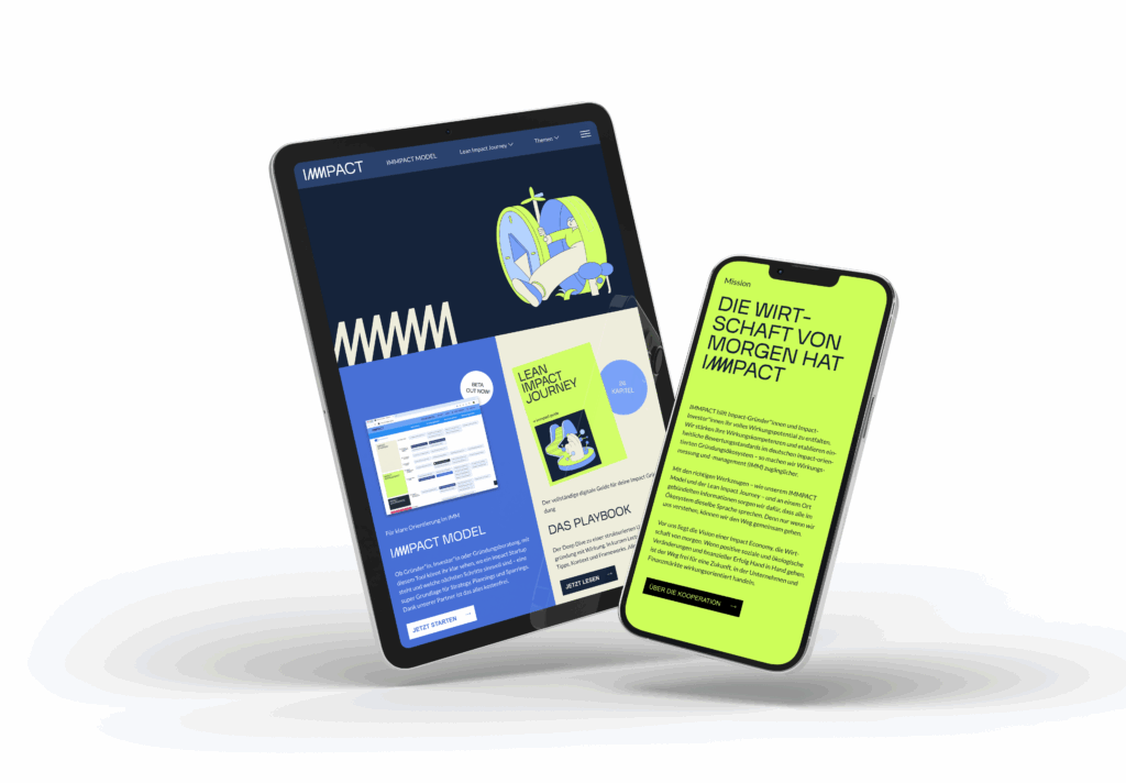 Website von IMMPACT Guide auf einem Tablet und einem Smartphone