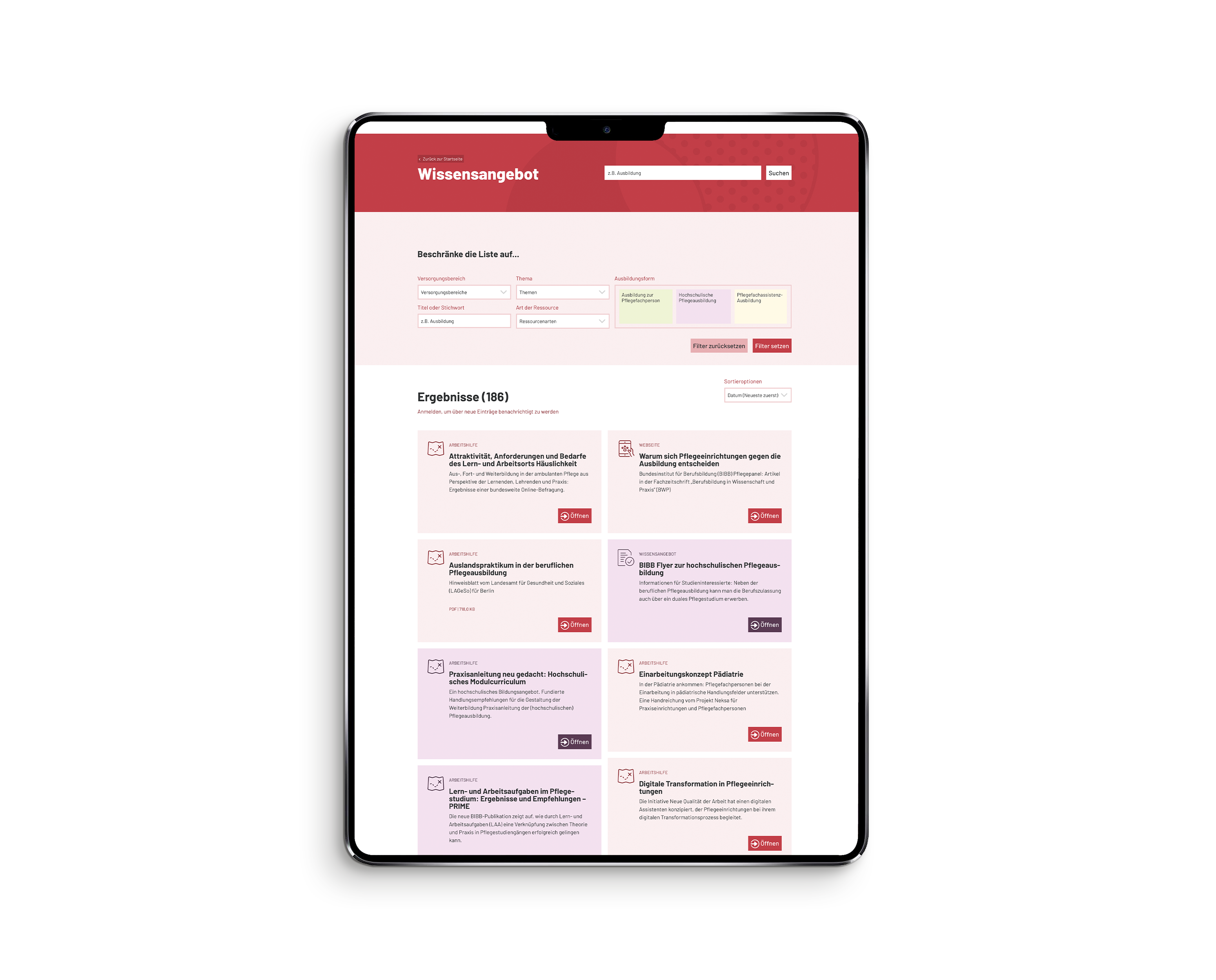 iPad View from the DiPap Page "Wissensangebot"